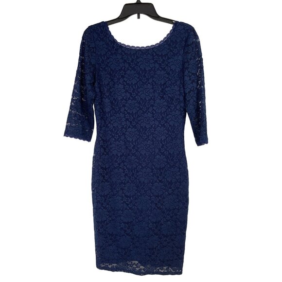 New Laundry Shelli Segal Blue Lace Bodycon Overlay Dress Size 8 RR10255 $168 - Picture 2 of 8